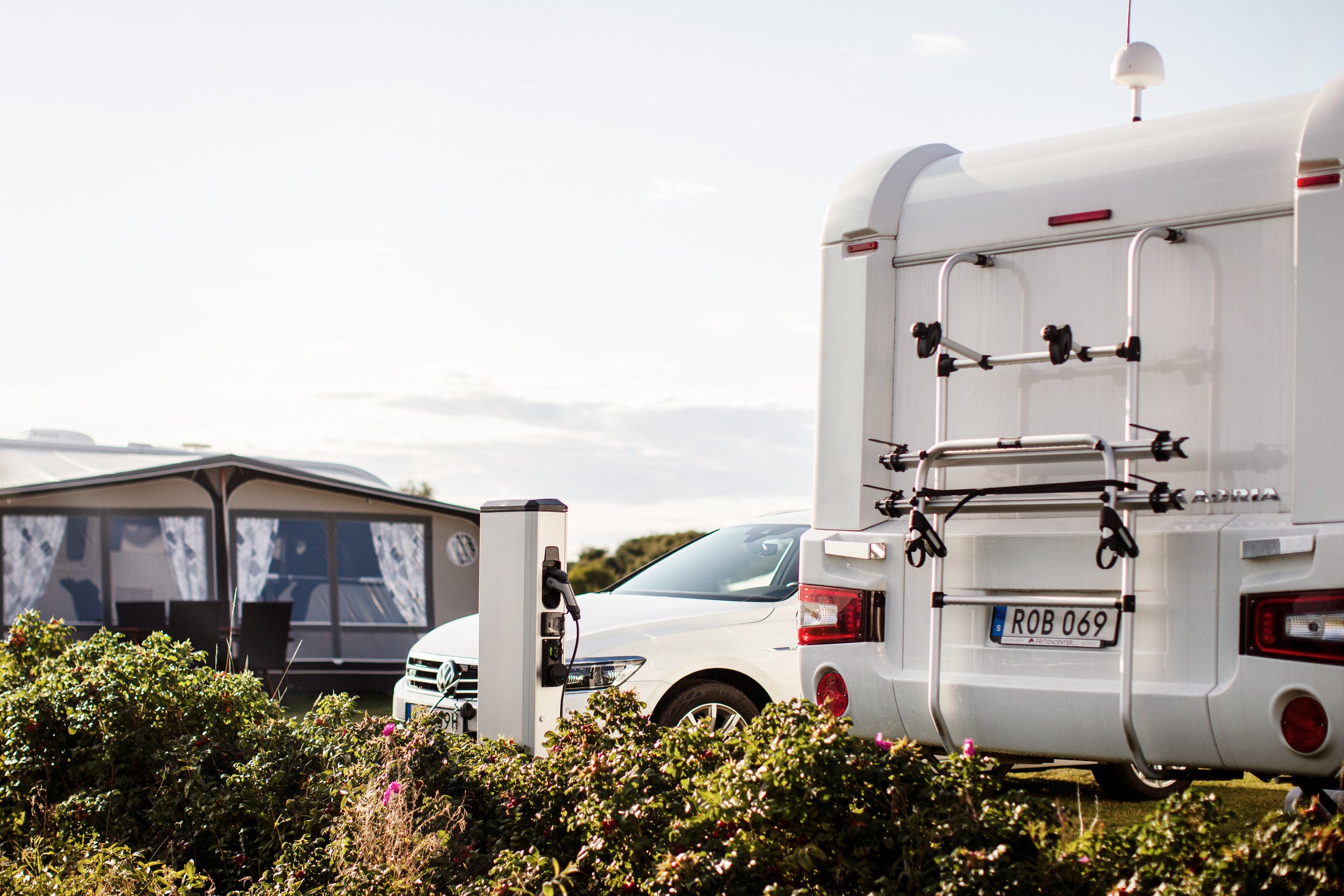 Power, lighting and charging posts for campsites and camping facilities